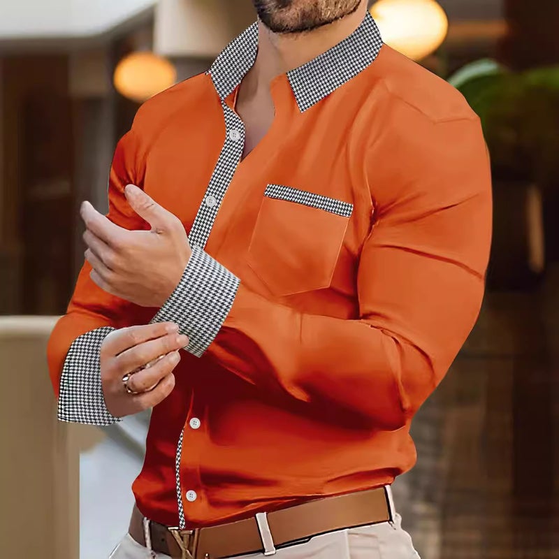 Long Sleeve Shirt Thin Casual Plaid Loose Lapel Button Shirt Men'S New Mb12 - Image 1